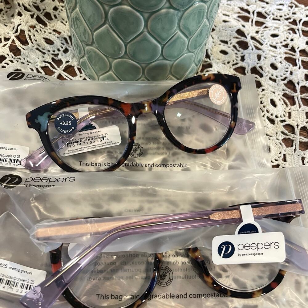2 Peepers by peeperspec +3.25 peepfetti tortoise/purple